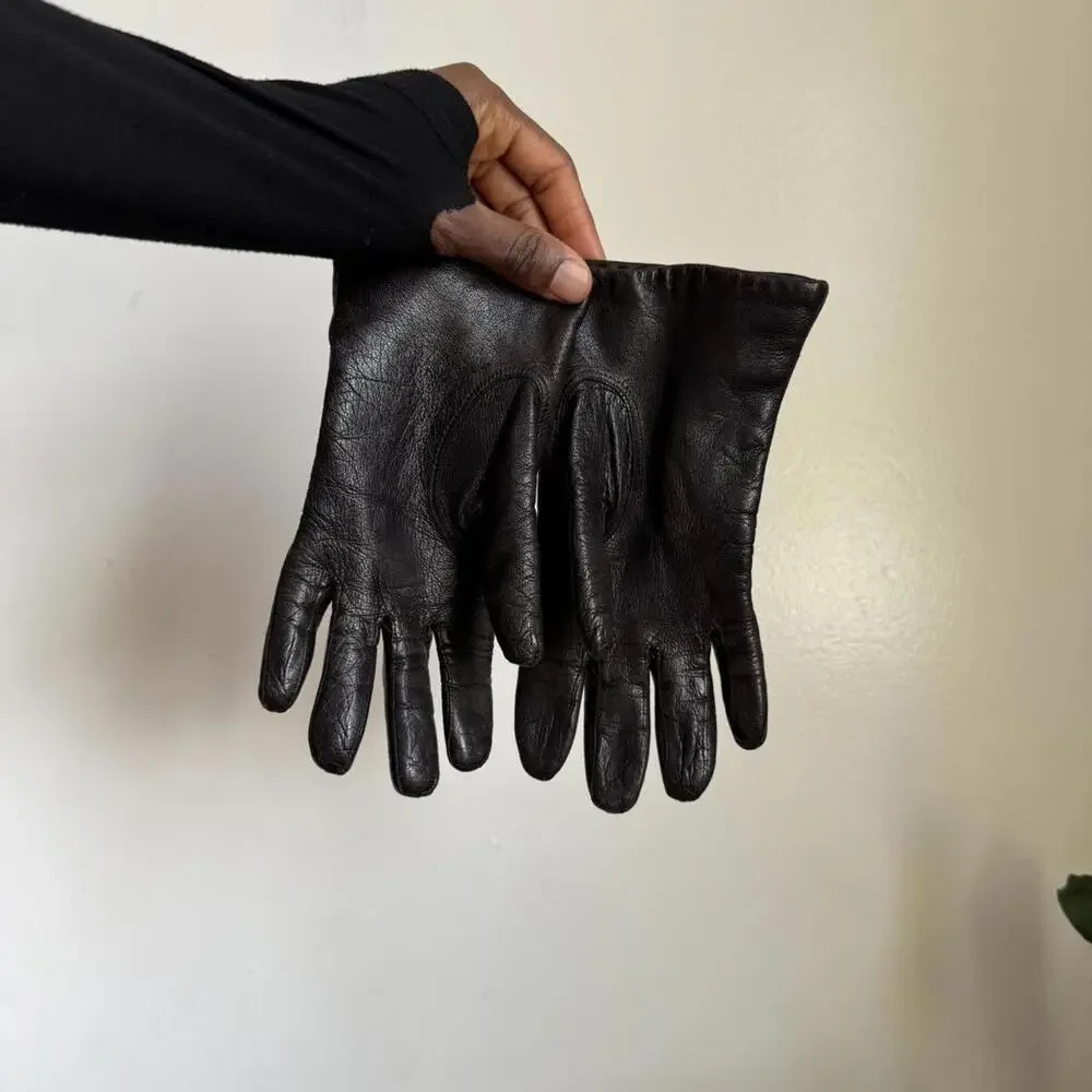 Vintage quiet Luxury brown Leather Gloves‎